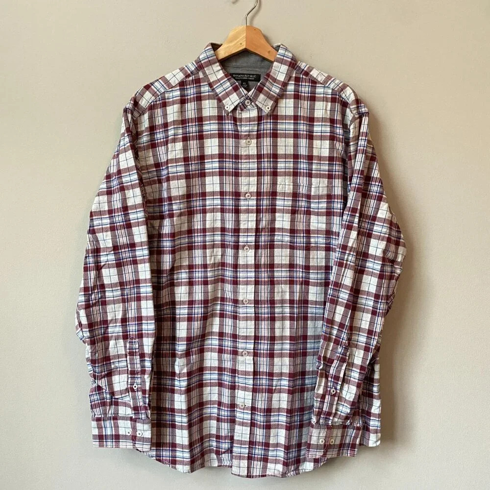 Banana Republic Men's XL Luxe Flannel Slim Plaid Long Sleeve Button Down Shirt - Picture 3 of 16
